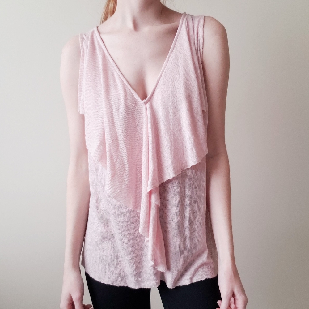 NWT Mango Basics Pink Ribbed Ruffle Tank - Picture 3 of 8